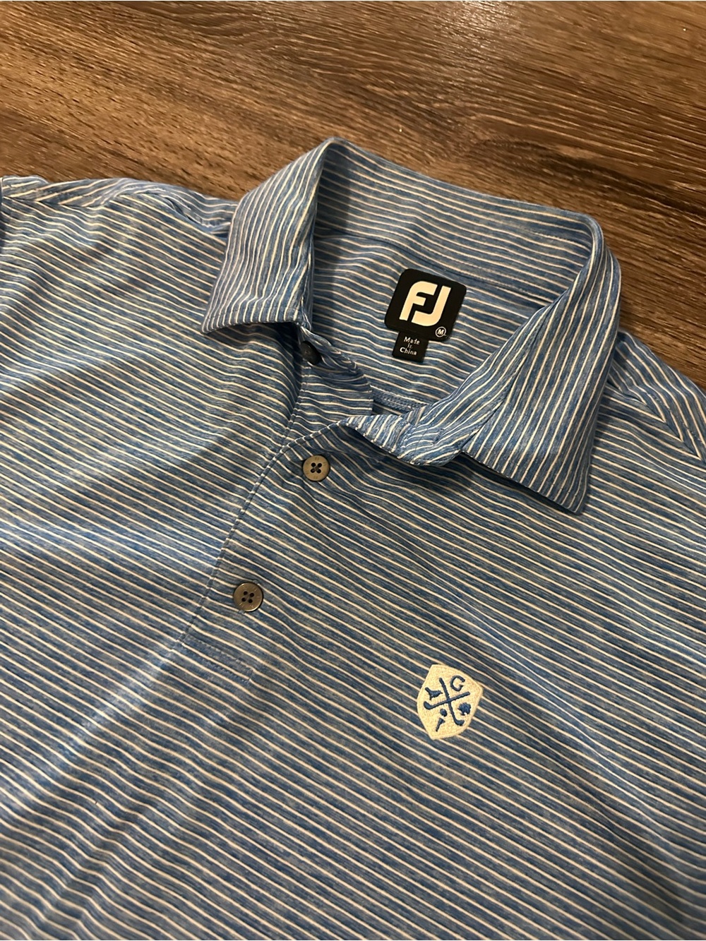 FootJoy Greystone Country Club Golf Polo M Blue/White Striped Short Sleeve